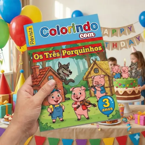 Revistinha para Colorir 3 Porquinhos - Lembrancinha