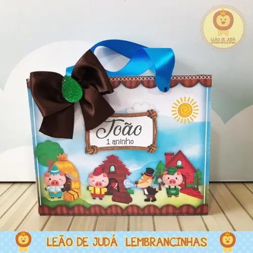 Sacolinha para festa tema 3 porquinhos
