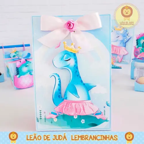 Sacolinha para festa tema dino rosa