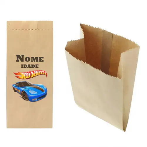 Saquinho de Kraft 13x25cm Tema Hot Wheels