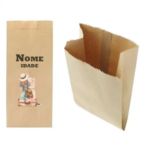 Saquinho de Kraft 13x25cm Tema Viagem