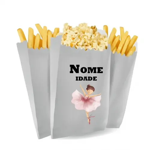 Saquinho de Pipoca e Batata Personalizado Tema Balé