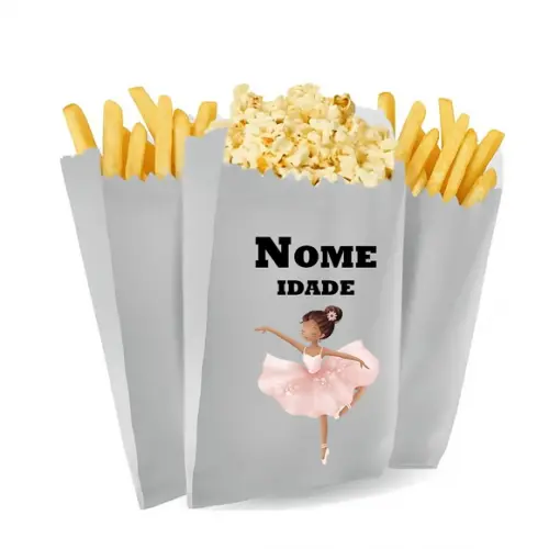 Saquinho de Pipoca e Batata Personalizado Tema Balé