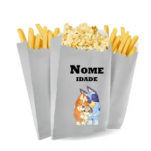 Saquinho de Pipoca e Batata Personalizado Tema Bluey