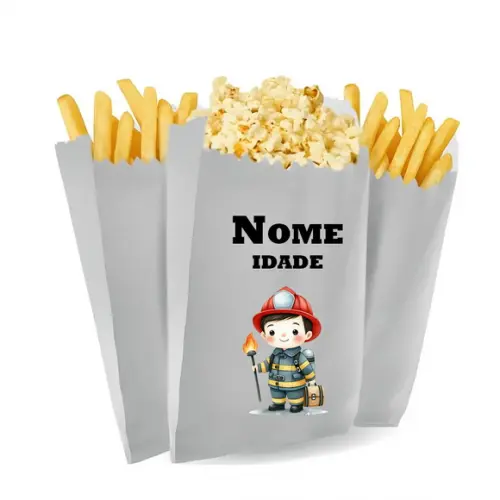 Saquinho de Pipoca e Batata Personalizado Tema Bombeiro
