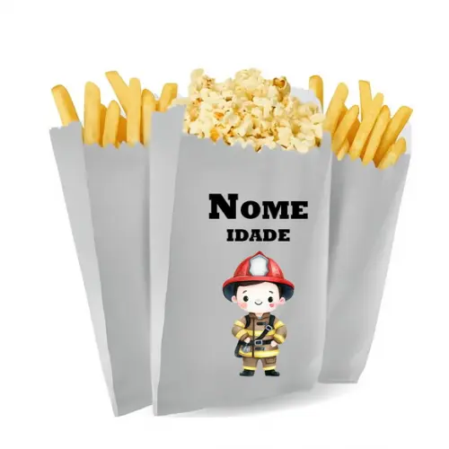 Saquinho de Pipoca e Batata Personalizado Tema Bombeiro
