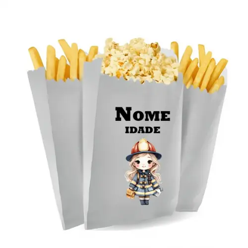 Saquinho de Pipoca e Batata Personalizado Tema Bombeiro