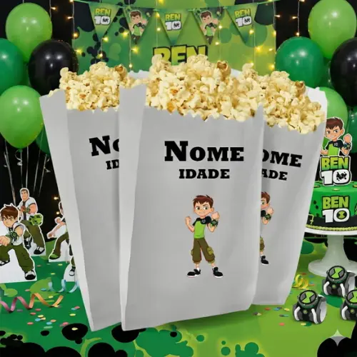Saquinho de Pipoca Personalizado 13x7,5cm Ben 10