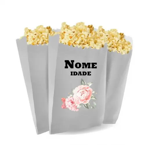 Saquinho de Pipoca Personalizado 13x7,5cm Jardim Folhagem