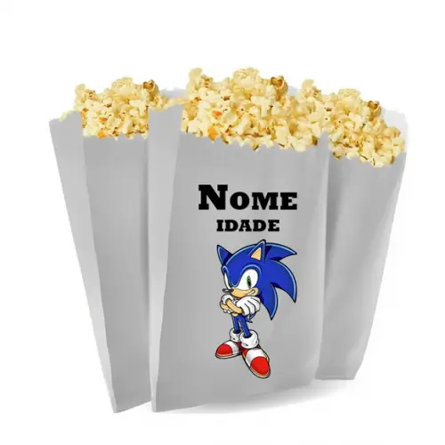 Saquinho de Pipoca Personalizado 13x7,5cm Sonic