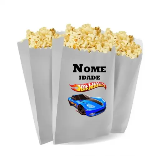 Saquinho de Pipoca Personalizado 13x7,5cm Tema Hot Wheels