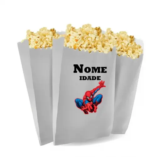 Saquinho de Pipoca Personalizado 13x7,5cm Tema Homem Aranha