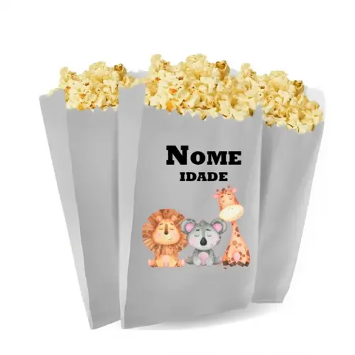 Saquinho de Pipoca Personalizado 13x7,5cm Tema Safari
