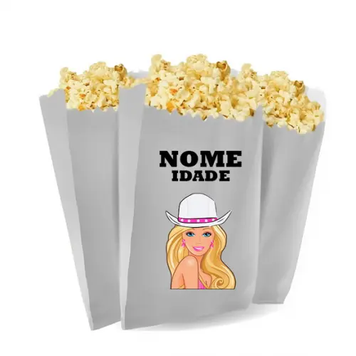 Saquinho de Pipoca Personalizado 13x7cm Barbie Cowboy