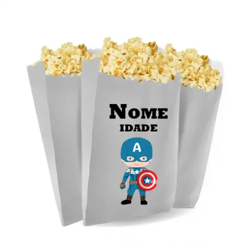 Saquinho de Pipoca Personalizado 13x7cm Capitão America