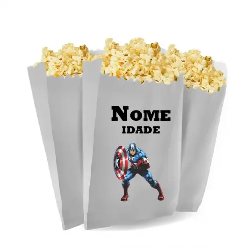 Saquinho de Pipoca Personalizado 13x7cm Capitão America