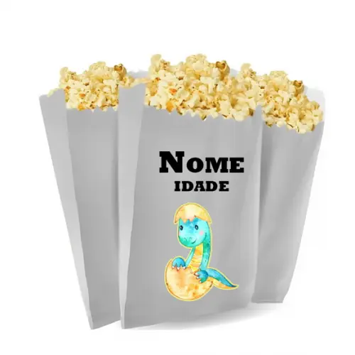 Saquinho de Pipoca Personalizado 13x7cm Dinossauros