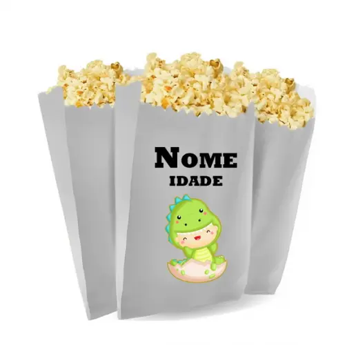 Saquinho de Pipoca Personalizado 13x7cm Dinossauro
