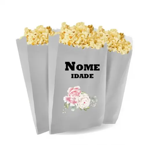 Saquinho de Pipoca Personalizado 13x7cm Floral Adulto