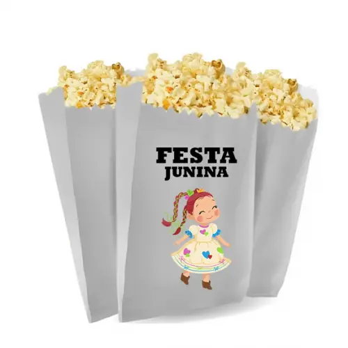 Saquinho de Pipoca Personalizado 13x7cm Festa Junina