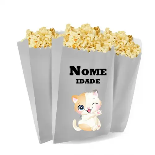 Saquinho de Pipoca Personalizado 13x7cm Gatinhas