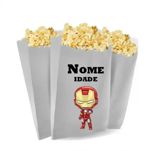 Saquinho de Pipoca Personalizado 13x7cm Homem de Ferro