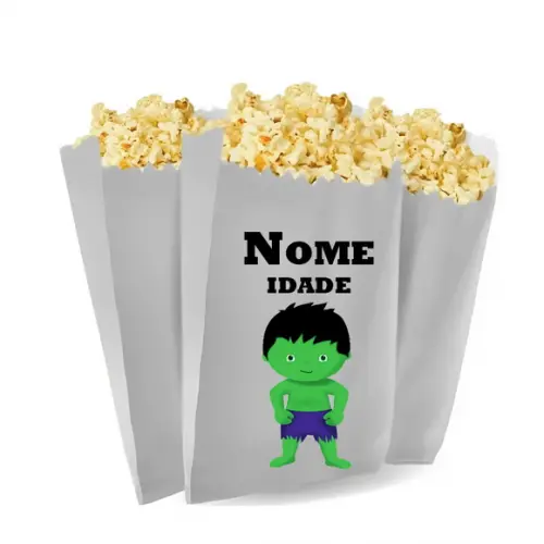 Saquinho de Pipoca Personalizado 13x7cm Hulk Cute