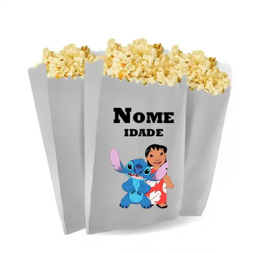 Saquinho de Pipoca Personalizado 13x7cm Lilo e Stitch