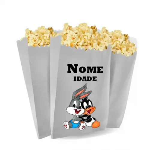 Saquinho de Pipoca Personalizado 13x7cm Looney Tunes Baby