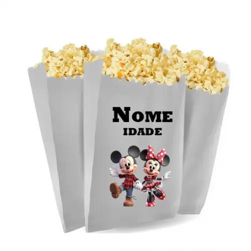 Saquinho de Pipoca Personalizado 13x7cm Mickey Fazendeiro