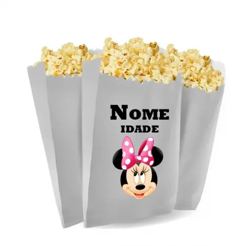 Saquinho de Pipoca Personalizado 13x7cm Minnie Rosa