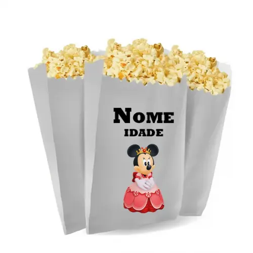 Saquinho de Pipoca Personalizado 13x7cm Minnie Realeza