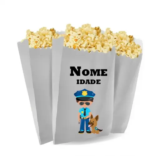 Saquinho de Pipoca Personalizado 13x7cm Policia
