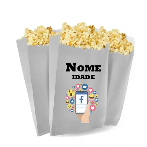 Saquinho de Pipoca Personalizado 13x7cm Redes Sociais