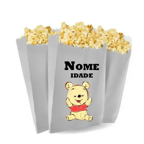 Saquinho de Pipoca Personalizado 13x7cm Ursinho Pooh