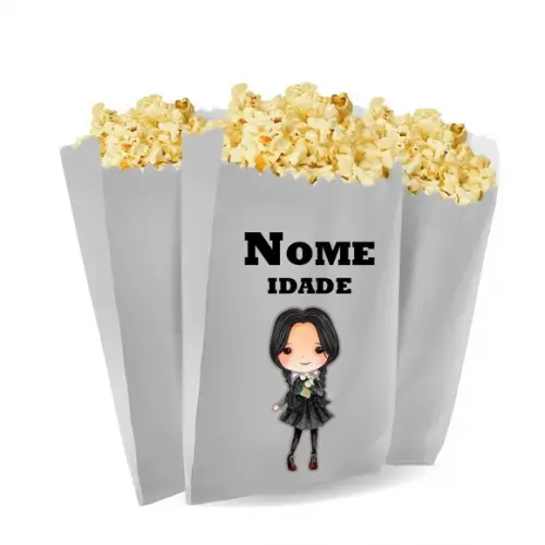 Saquinho de Pipoca Personalizado 13x7cm Wandinha