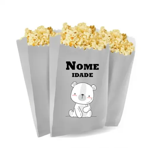Saquinho de Pipoca Personalizado Ursinho Minimalista