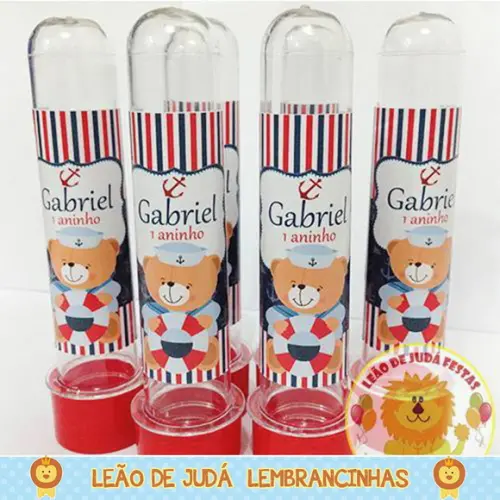 Tubete adesivado 13cm tema Urso Marinheiro
