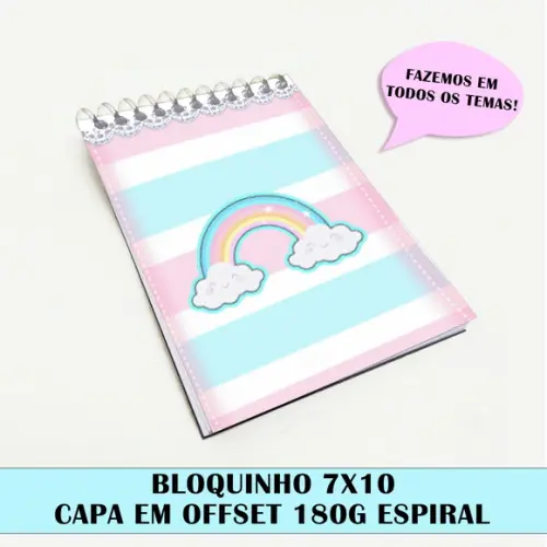 Bloquinho para festa tema Arco-íris