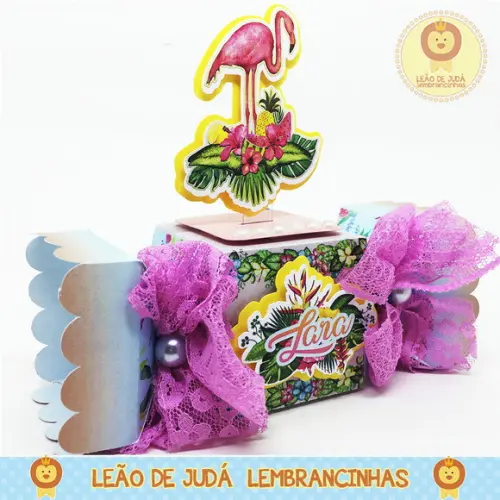 Caixa bala com aplique 3D flamingo