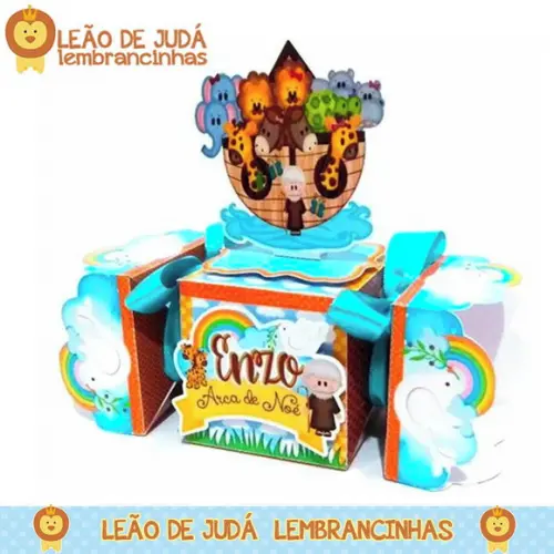 Caixa bala com aplique 3D tema Arca de Noé