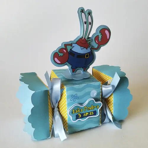 Caixa bala com aplique 3D tema Bob Esponja