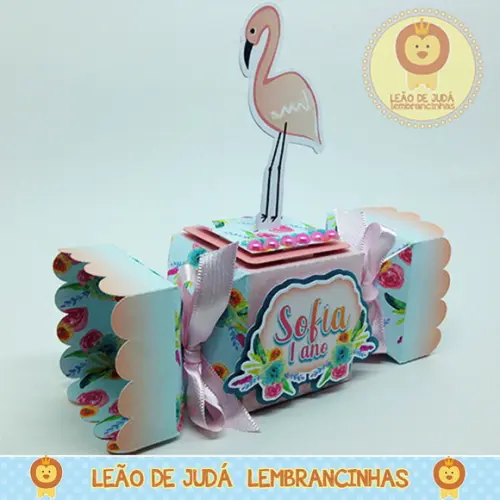 Caixa Bala Com Aplique 3d Tema Flamingo Modelo 2