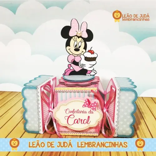 Caixa bala com aplique 3D tema Minnie confeiteira