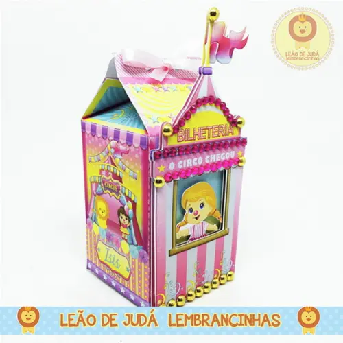 Caixinha Milk M Com Aplique Tema Circo Rosa