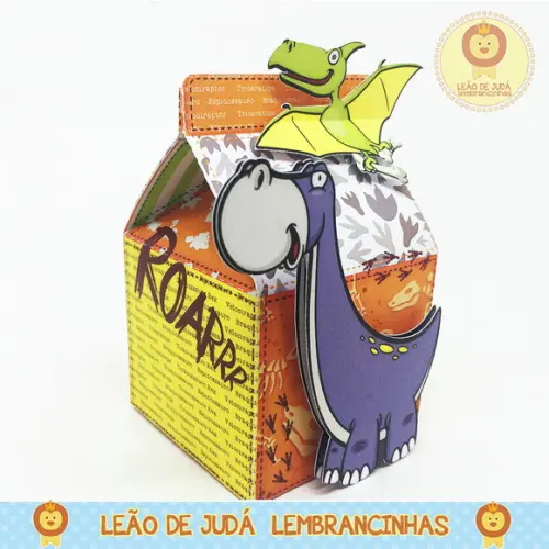 Caixinha Mini Milk Com Aplique Tema Dinossauro