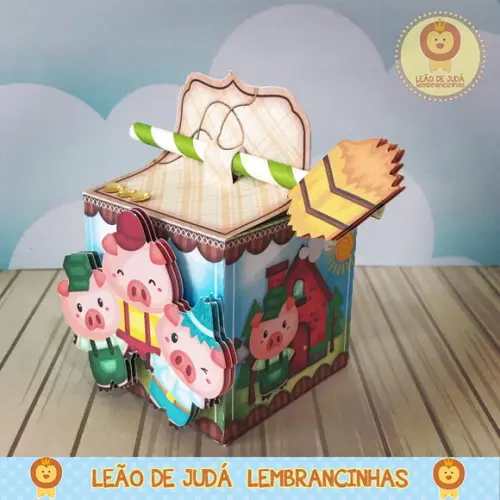 Caixinha para festa tema 3 porquinhos