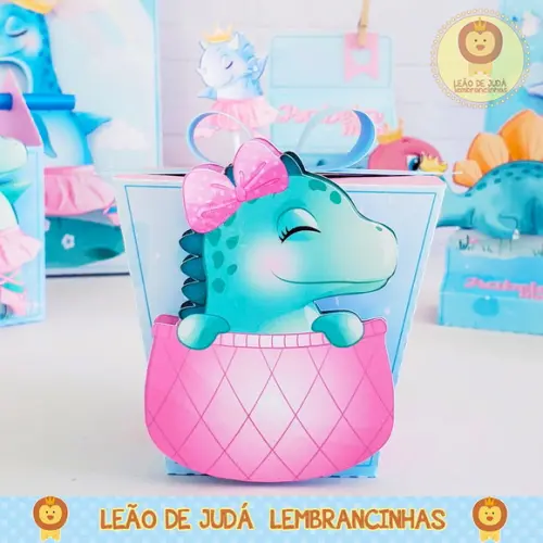 Caixinha para festa tema dino rosa