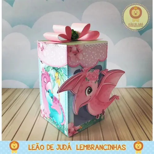 Caixinha para Festa Tema Dinossauro Menina