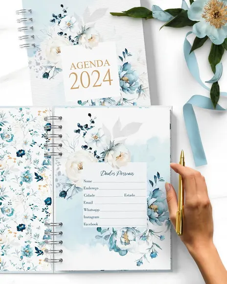 Agenda Datada Floral Azul Mod5656564